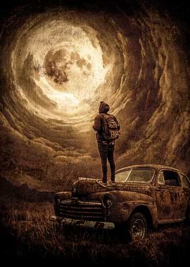 man looking at the moon