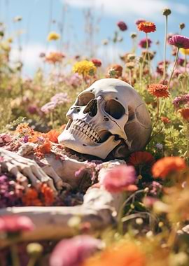 Skeleton In A Flower Field