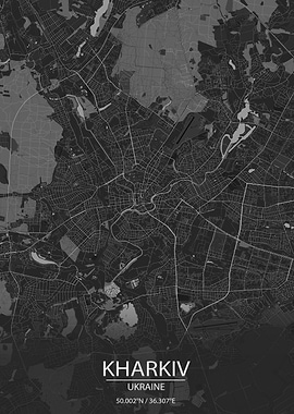Kharkiv UA Dark Gray Map