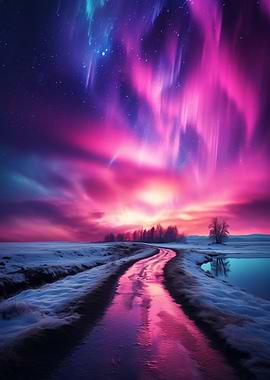 Aurora Borealis and Road