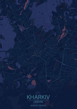 Kharkiv Ukraine Blue Map
