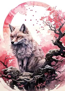 cherry blossom wolf animal