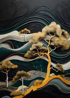 Abstract Scenic Tree Gold