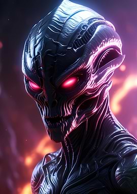 Evil alien in darkness