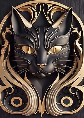 Golden Black Cat Art Deco