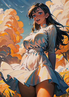 Anime Sky Wild Field Girl