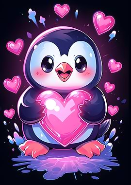 Penguin with Hearts