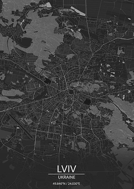 Lviv Ukraine Dark Grey Map