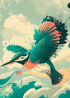 Retro Kingfisher Poster