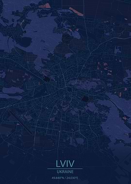 Lviv Ukraine Blue City Map
