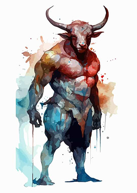 Greek Minotaur Watercolor