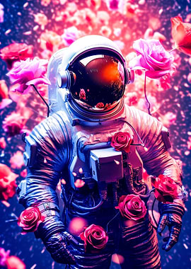 Astronaut with flowers