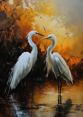 Two Herons in Pond