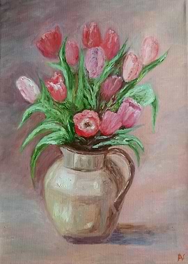 Pink tulips in a vase