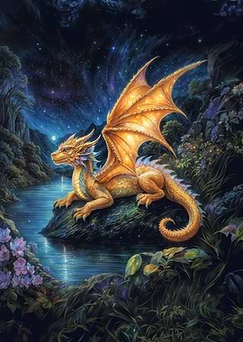 Golden Dragon in night