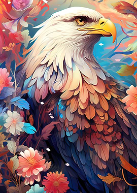 bald eagle among flowers