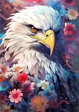 bald eagle among flowers