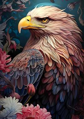 bald eagle among flowers