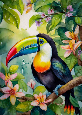 Toucan in botanical back