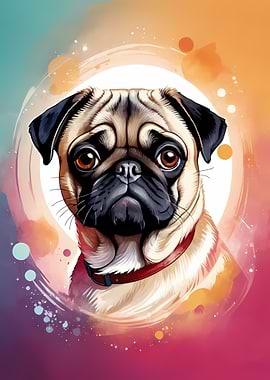 Colorful Pug Dog