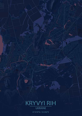 Kryvyi Rih Ukraine Blu Map