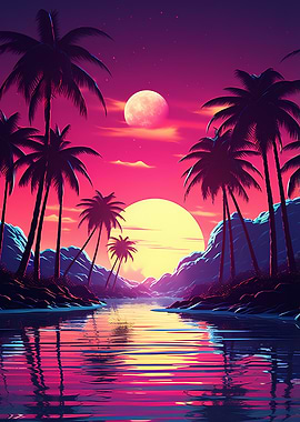 Cyberpunk Synthwave lake