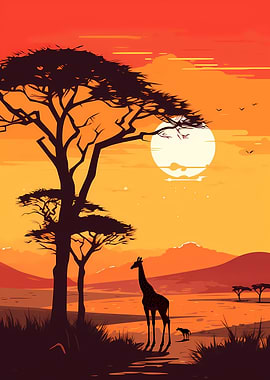 A Lonely Giraffe at Sunset