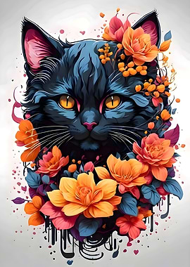 flower cat illustration