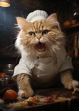 angry chef cat cooking
