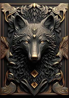 Golden Black Wild Wolf Art