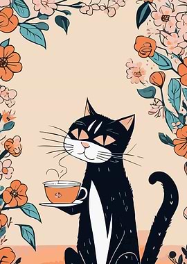Cat Coffee Flowers 2