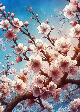 Sakura flowers on branch