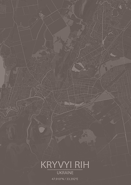 Kryvyi Rih UA Brown Map