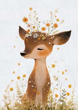 Cute deer with flowers