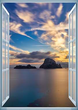 Open window view sea beach