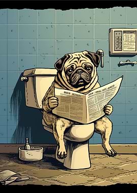 Pug Dog on the Toilet