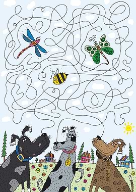 dogs bee and butterfly