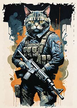 Cat Soldier Holding Rifle