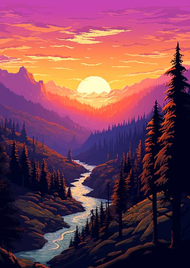 Forest Sunset Pixel Art