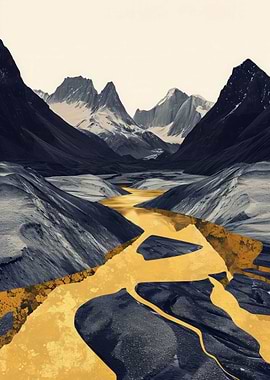 Mountain Nature Gold Decor