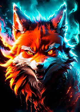 fox neon light art poster