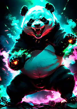 panda fighting neon