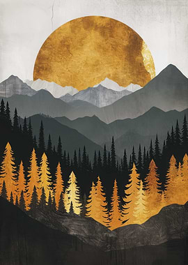 Pine Trees Gold Decor