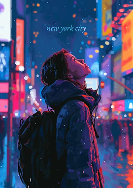 Girl in New York Pixel Art