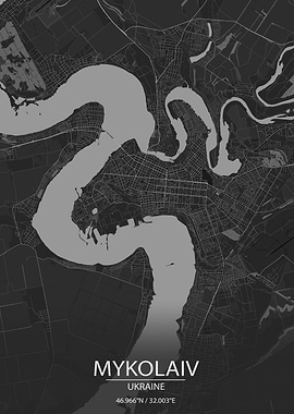 Mykolaiv UA Dark Grey Map