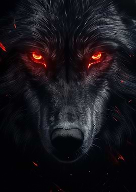 evil black wolf portrait
