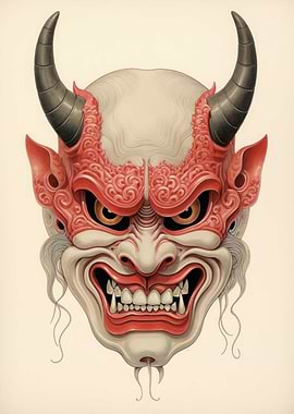 Oni Mask Japanese Painting