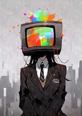 TV Head Anime School Girl