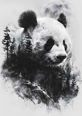Panda Double Exposure Moon
