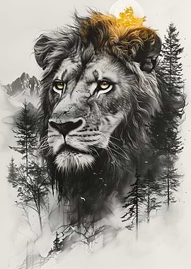 Lion Double Exposure Trees